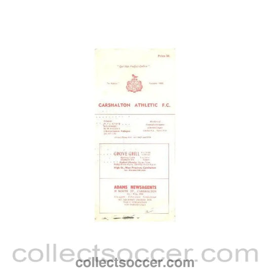 1960 - Carshalton v Wimbledon official programme probably early 1960’s