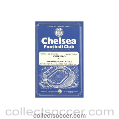 1960 - Chelsea Reserves v Birmingham Reserves official programme 12/11/1960 - Collect Soccer