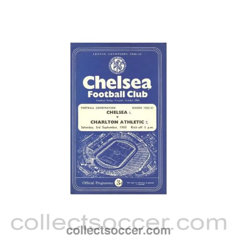 1960 - Chelsea Reserves v Charlton Reserves official programme 03/09/1960 - Collect Soccer