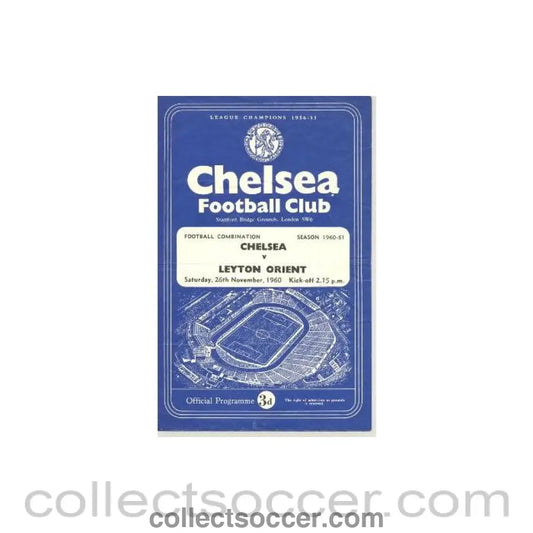 1960 - Chelsea Reserves v Leyton Orient Reserves official programme 26/11/1960