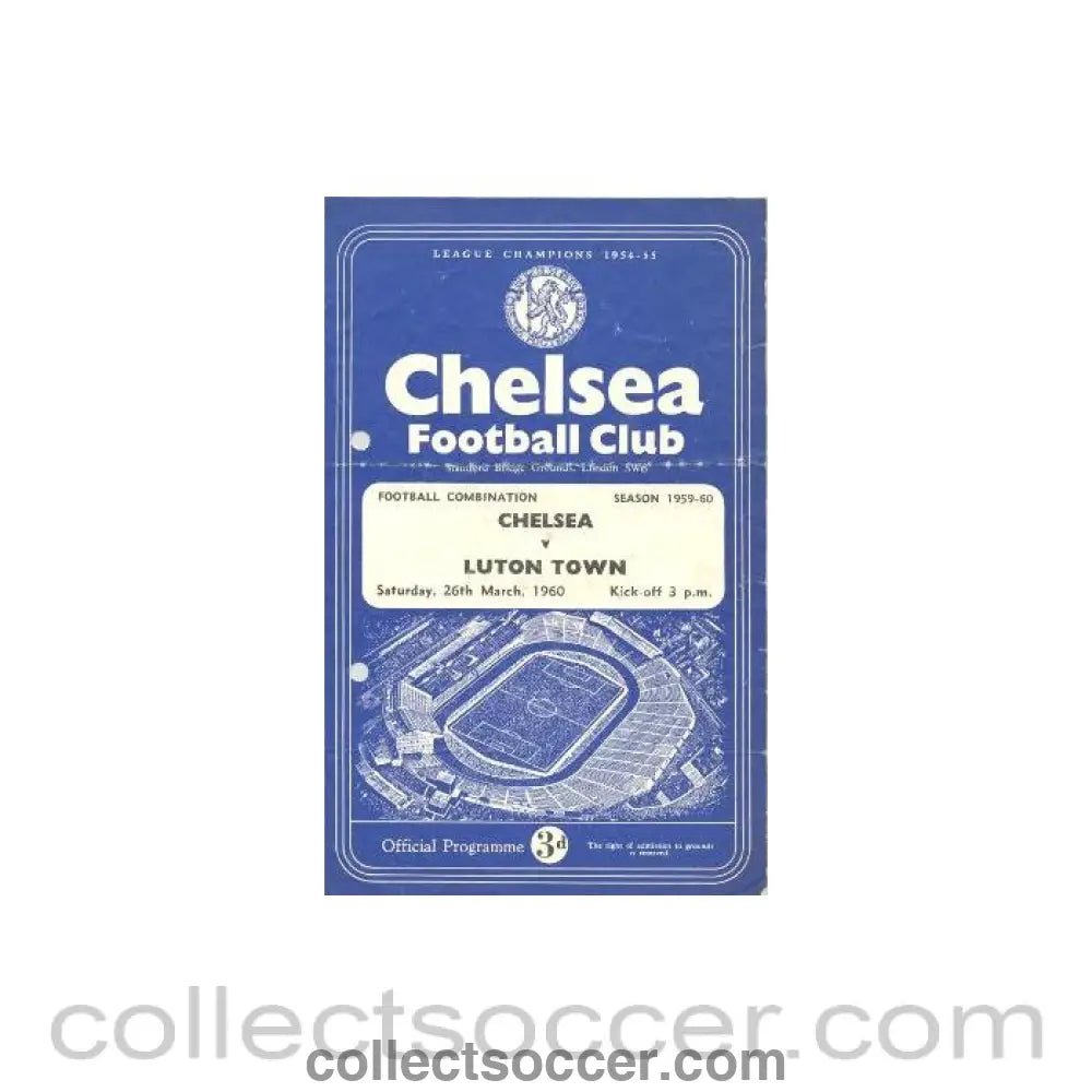 1960 - Chelsea Reserves v Luton Reserves official programme 26/03/1960 - Collect Soccer