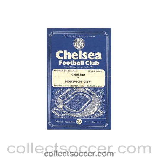 1960 - Chelsea Reserves v Norwich Reserves official programme 31/12/1960