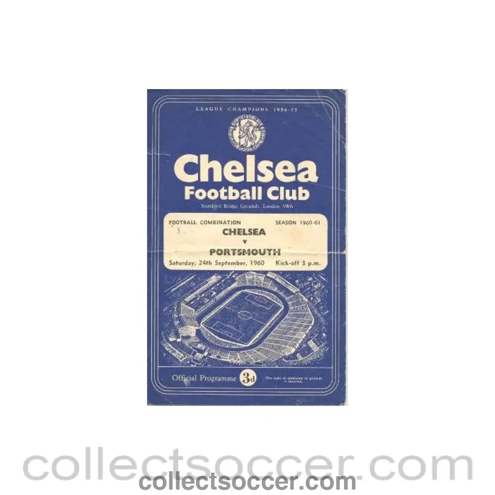 1960 - Chelsea Reserves v Portsmouth Reserves official programme 24/09/1960 - Collect Soccer