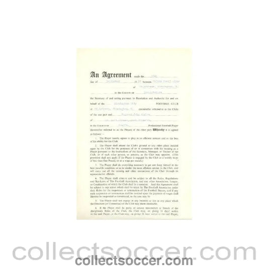 1960 - Contract between Birmingham City F.C. and Raymond John Barlow of 15/09/1960