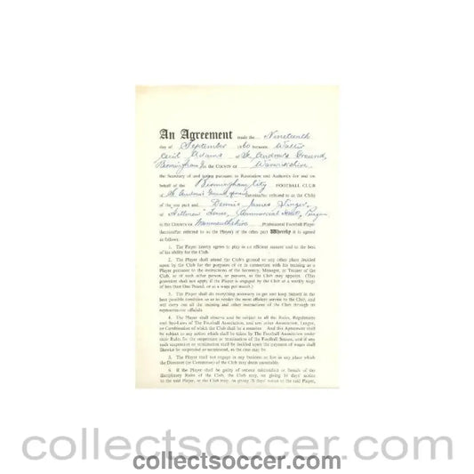 1960 - Contract For Hire of a Player between Birmingham City F.C. and Dennis James Singer of 19/09/1960