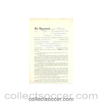 1960 - Contract For Hire of a Player between Birmingham City F.C. and Harold Albert Stanley Cox of 13/05/1960 - Collect Soccer
