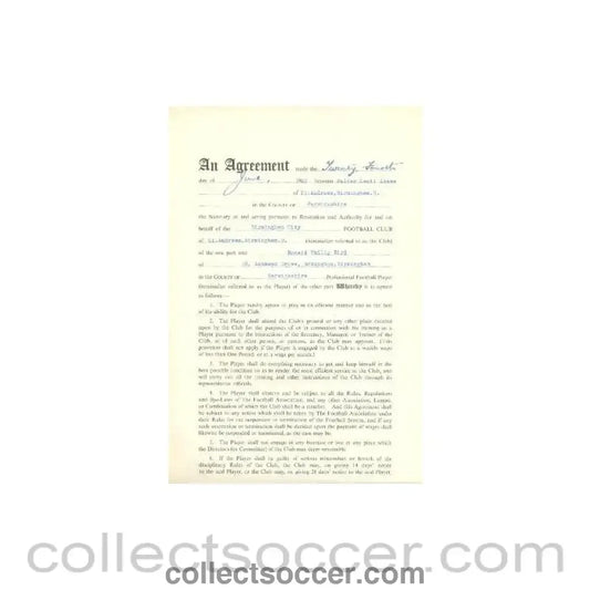1960 - Contract For Hire of a Player between Birmingham City F.C. and Ronald Philip Bird of 24/06/1960