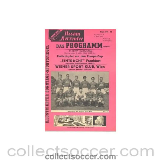 1960 - Eintracht v Vienna official programme 03/03/1960 European Cup - Collect Soccer