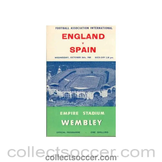 1960 England V Spain Programme 26/10/1960 - Collect Soccer