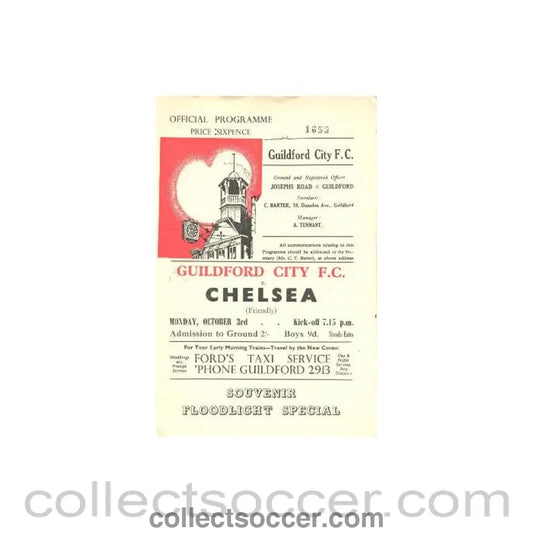 1960 - Guilford v Chelsea official programme 03/10/1960 friendly match