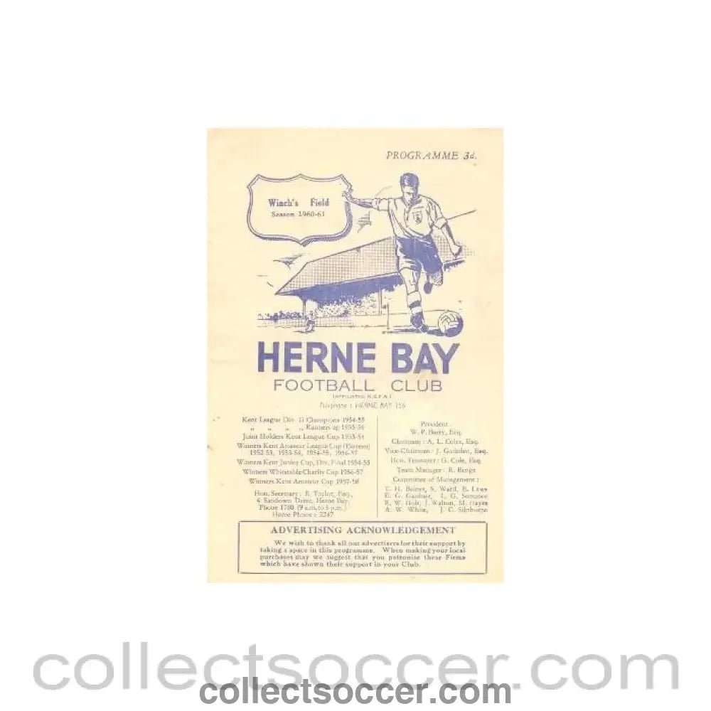 1960 - Herne Bay v Sheppey United official programme 20/08/1960 - Collect Soccer