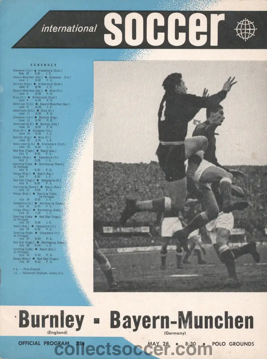 1960 In USA Burnley v Bayern Munich Official Programme