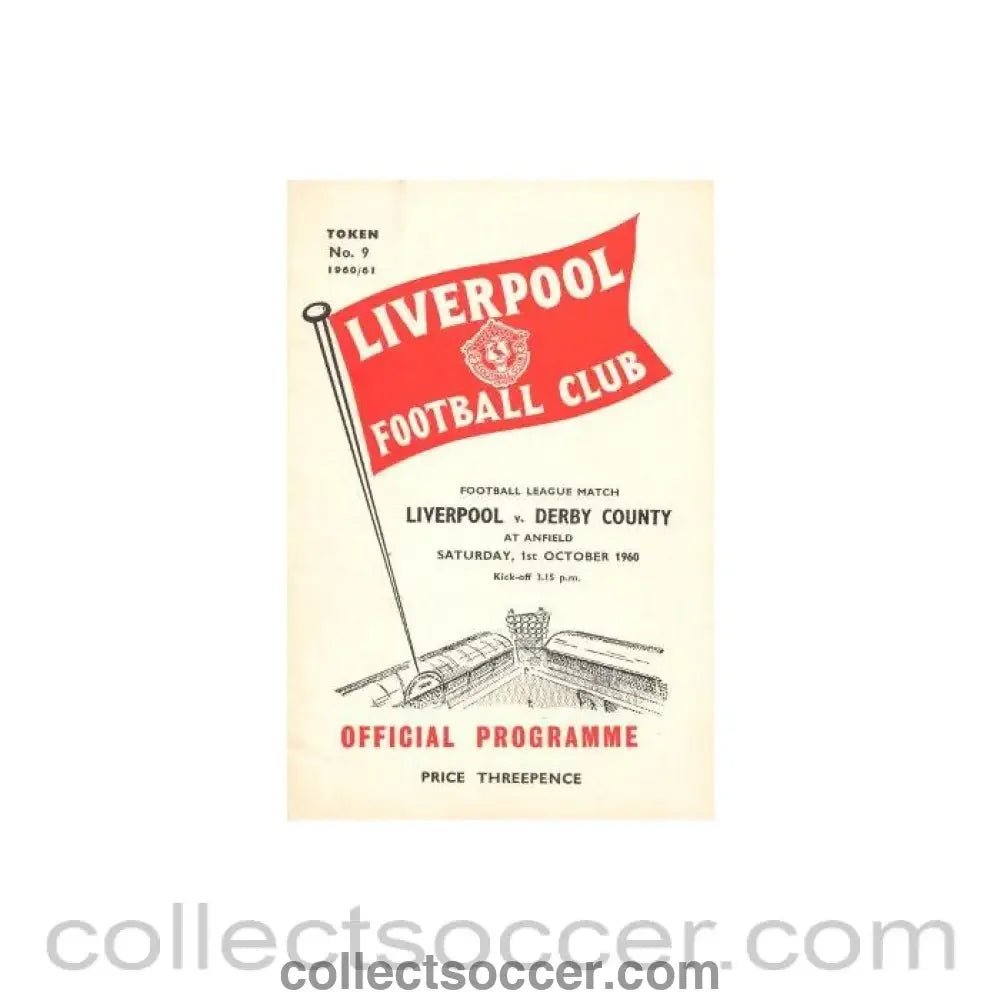 1960 - Liverpool v Derby County official programme 01/10/1960 - Collect Soccer