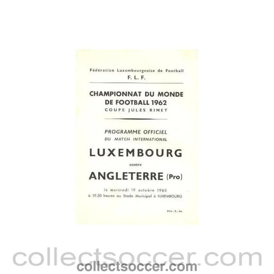 1960 Luxembourg v England official programme 19/10/1960 - Collect Soccer
