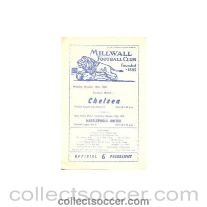 1960 - Millwall v Chelsea official programme 10/10/1960 - Collect Soccer