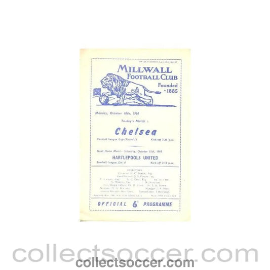 1960 - Millwall v Chelsea official programme 10/10/1960