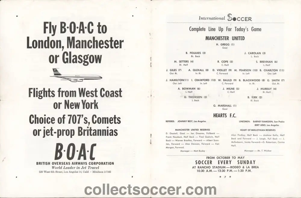 1960 Played at Wrigley Field California Heart of Midlothian v Manchester United Football Programme