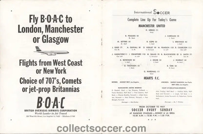 1960 Played at Wrigley Field California Heart of Midlothian v Manchester United Football Programme