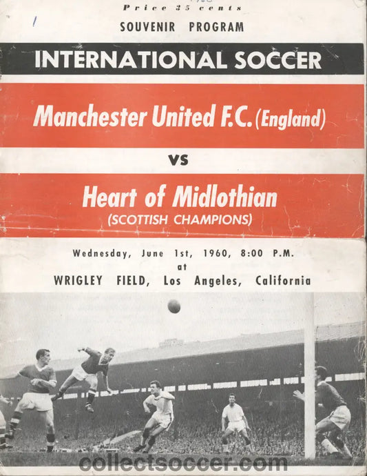 1960 Played at Wrigley Field California Heart of Midlothian v Manchester United Football Programme