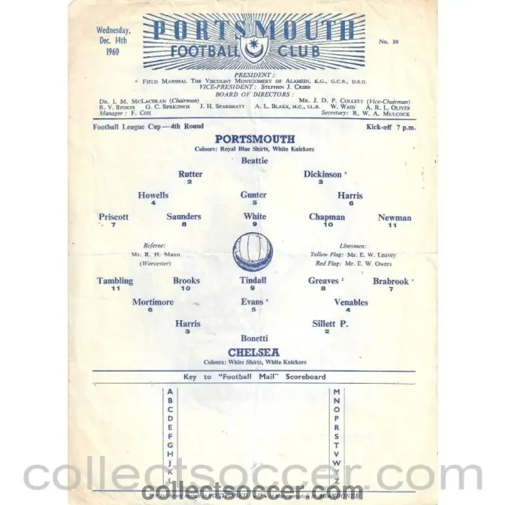 1960 - Portsmouth v Chelsea 4th Round League Cup Official Programme 14/12/1960 - Collect Soccer