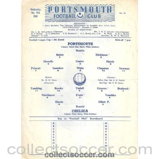 1960 - Portsmouth v Chelsea 4th Round League Cup Official Programme 14/12/1960 - Collect Soccer