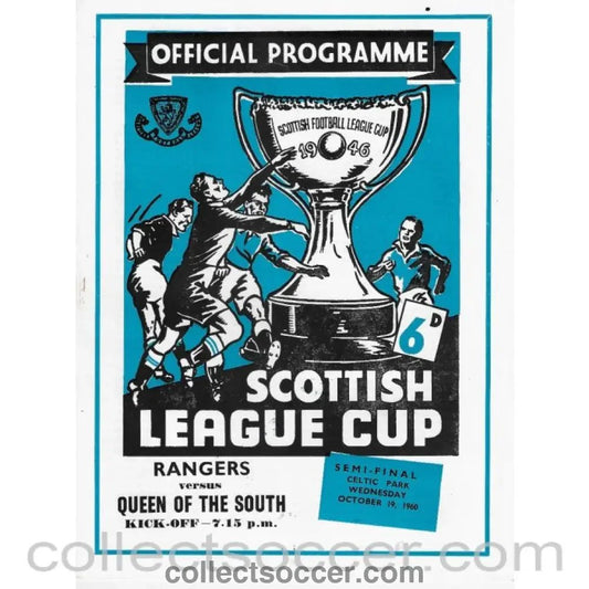 1960 Scottish League Cup Semi Final Rangers v Queen of the South Official Football Programme - Collect Soccer