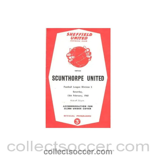1960 - Sheffield United v Scunthorpe United official programme 13/02/1960 Football League - Collect Soccer