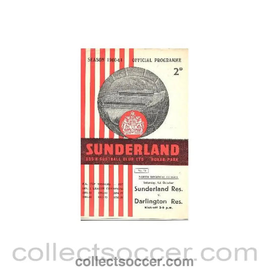 1960 - Sunderland v Darlington official programme 01/10/1960 Reserves - Collect Soccer