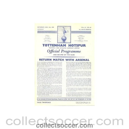 1960 - Tottenham Hotspur v Arsenal official programme 16/01/1960 - Collect Soccer