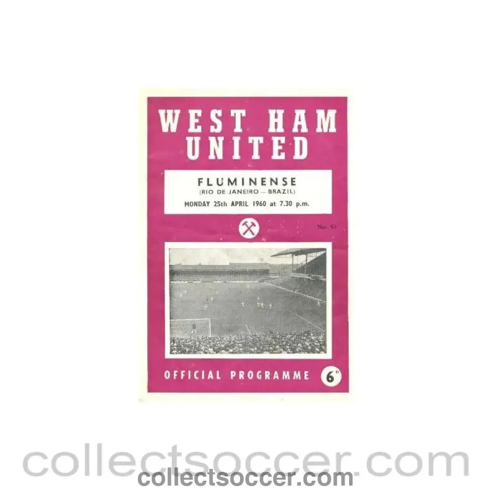 1960 - West Ham United v Fluminense, Rio de Janeiro, Brazil official programme 25/04/1960 - Collect Soccer