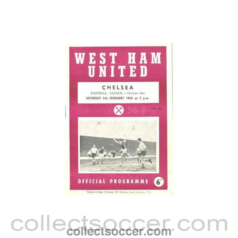 1960 - West Ham United vChelsea official programme 06/02/1960 - Collect Soccer