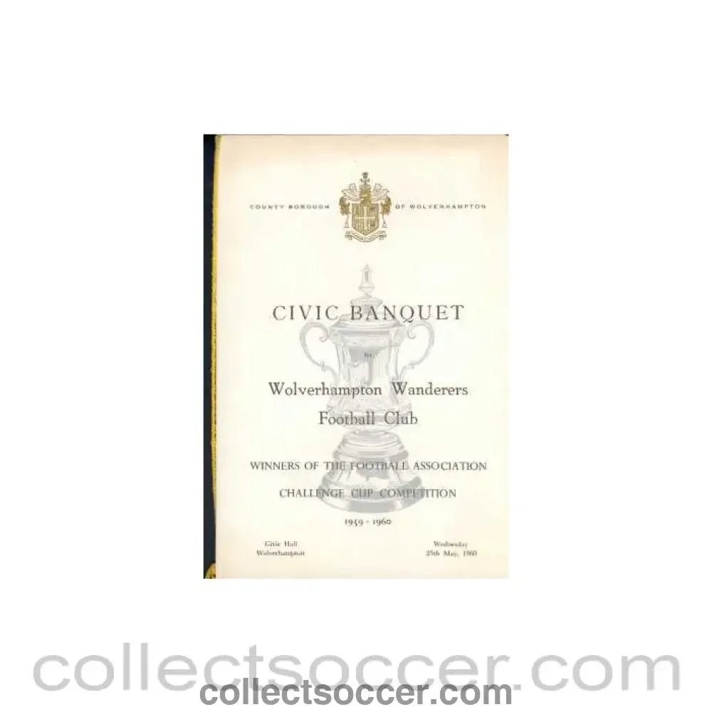 1960 Wolverhampton Wanderers v Blackburn Rovers menu with Seating Arrangements 07/05/1960 - Collect Soccer