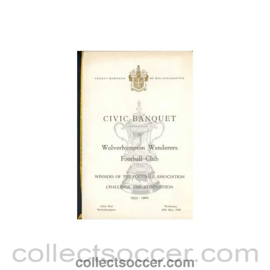 1960 Wolverhampton Wanderers v Blackburn Rovers menu with Seating Arrangements 07/05/1960