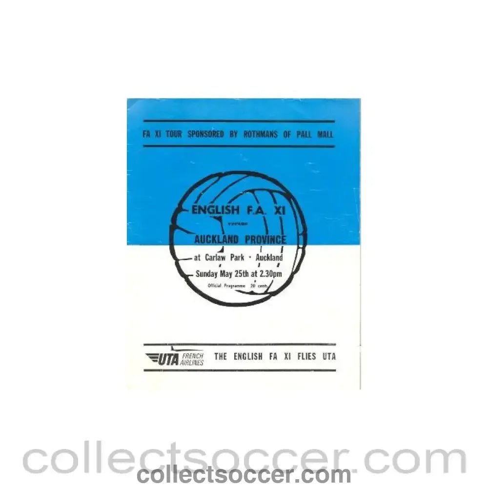 1960's Auckland Province, New Zealand v English FA XI official programme - Collect Soccer