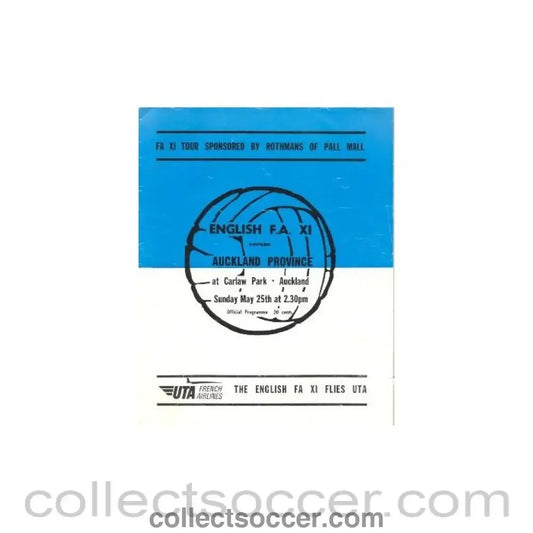 1960's Auckland Province, New Zealand v English FA XI official programme - Collect Soccer