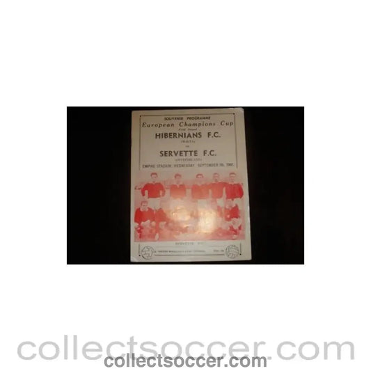 1961 - 1961Hibernian, Malta v Servette, Switzerland official programme 20/09/1961 - Collect Soccer
