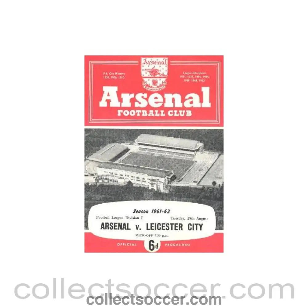 1961 - Arsenal v Leicester City official programme 29/08/1961 - Collect Soccer