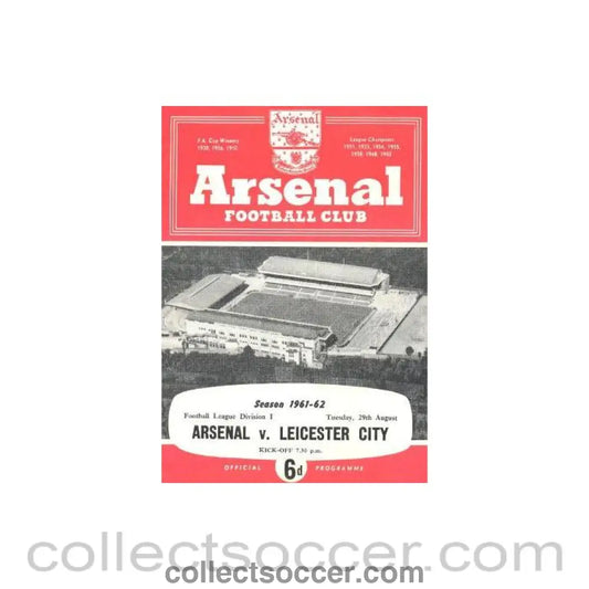 1961 - Arsenal v Leicester City official programme 29/08/1961
