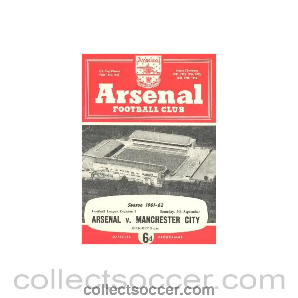 1961 - Arsenal v Manchester City official programme 09/09/1961