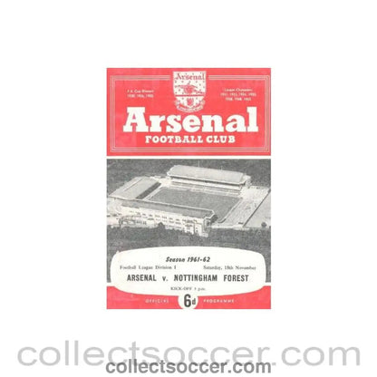 1961 - Arsenal v Nottingham Forest official programme 18/11/1961 - Collect Soccer