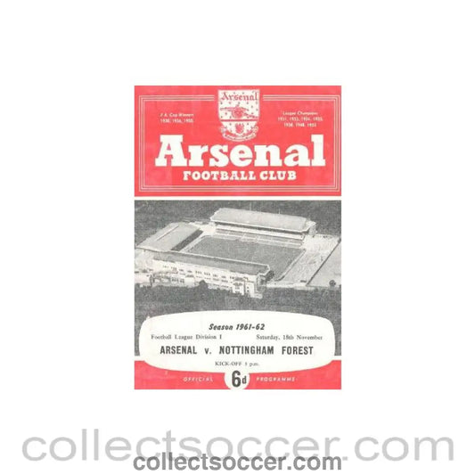 1961 - Arsenal v Nottingham Forest official programme 18/11/1961