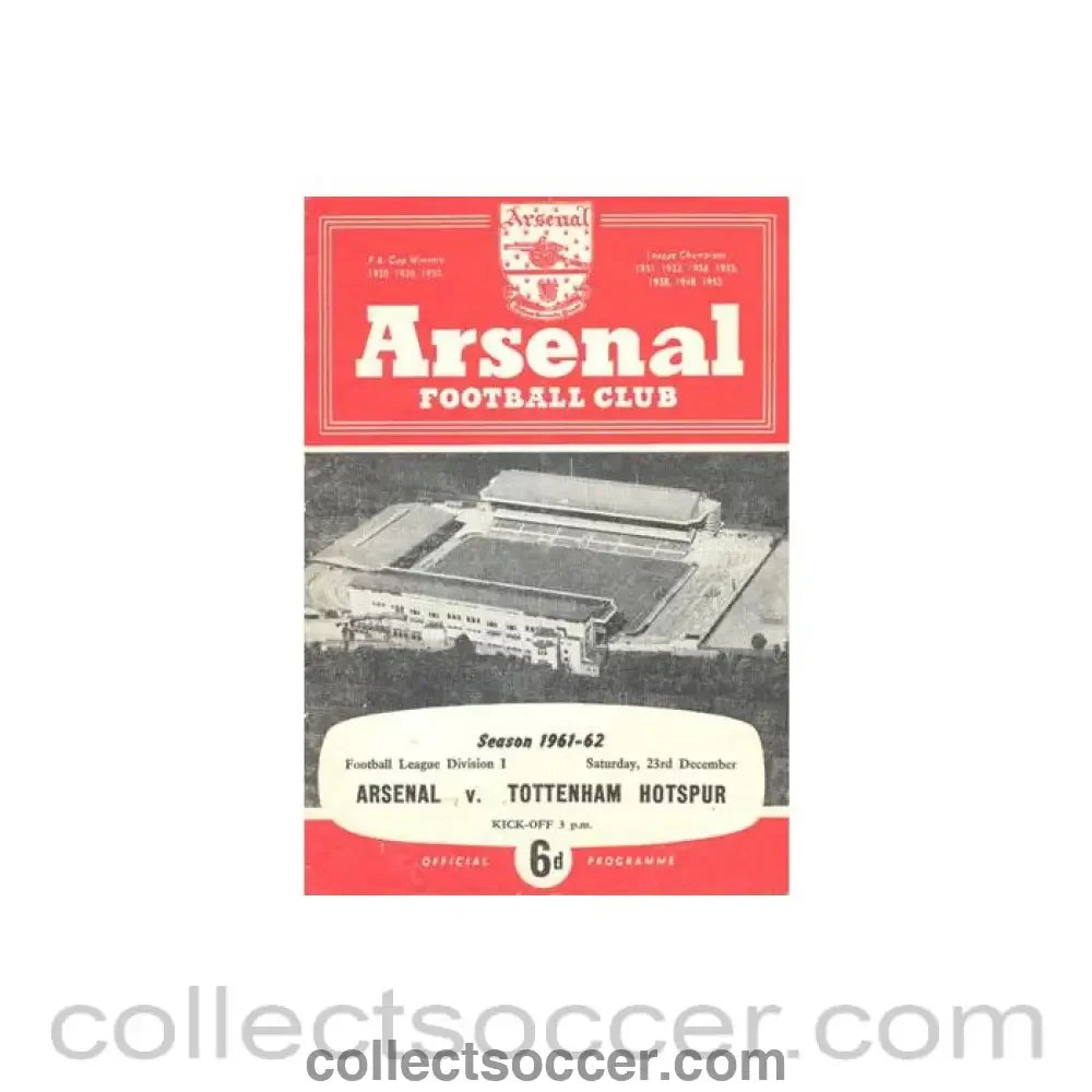 1961 - Arsenal v Tottenham Hotspur official programme 23/12/1961