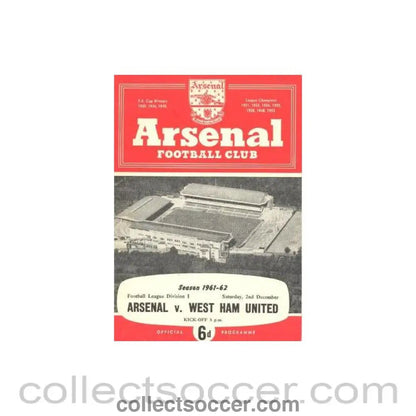 1961 - Arsenal v West Ham United official programme 02/12/1961 - Collect Soccer