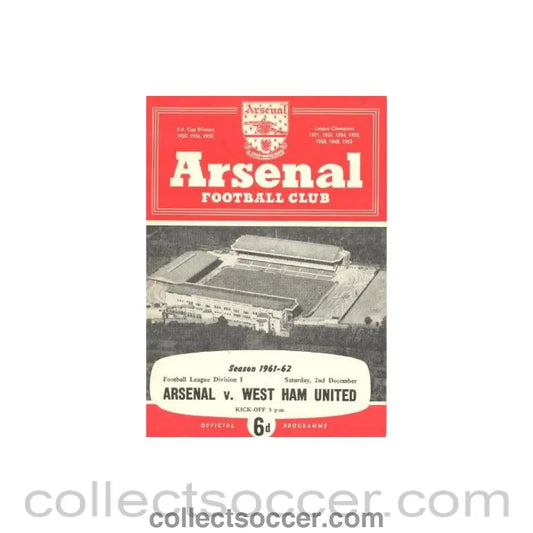 1961 - Arsenal v West Ham United official programme 02/12/1961