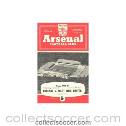 1961 - Arsenal v West Ham United official programme 25/03/1961 - Collect Soccer