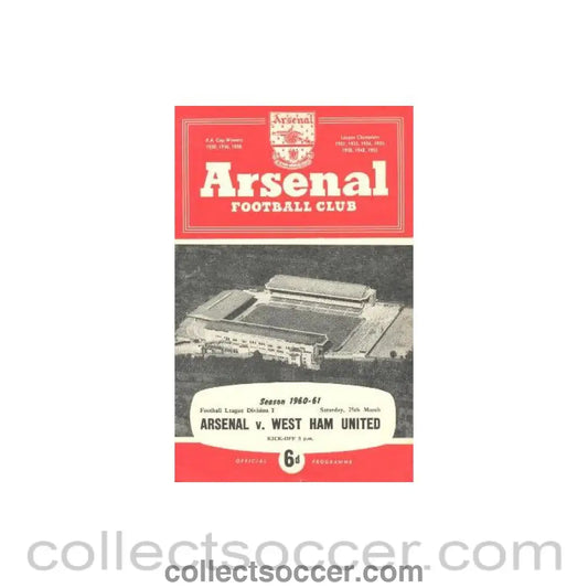 1961 - Arsenal v West Ham United official programme 25/03/1961
