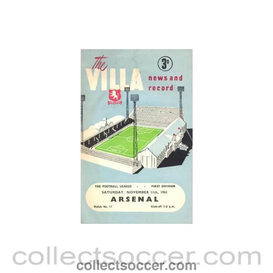 1961 - Aston Villa v Arsenal official programme 11/11/1961