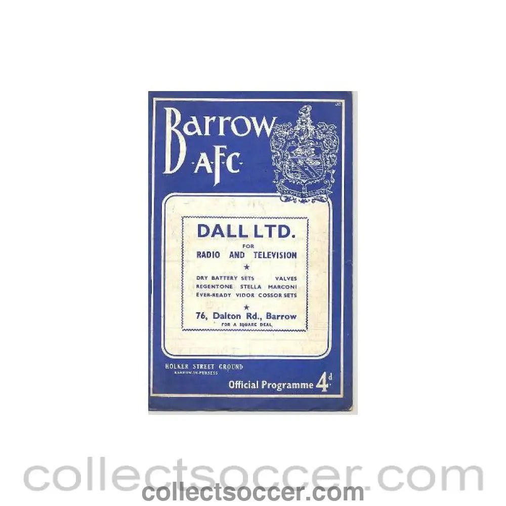 1961 - Barrow v Portsmouth official programme 13/09/1961 - Collect Soccer