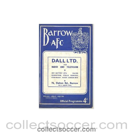 1961 - Barrow v Portsmouth official programme 13/09/1961