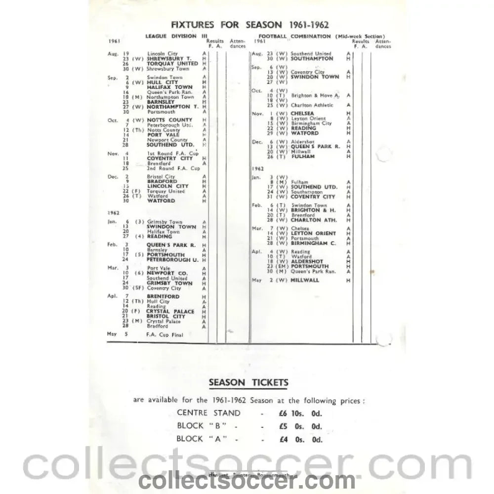 1961 - Bournemouth and Boscombe Official Programme Punched Holes 12/8/1961 - Collect Soccer